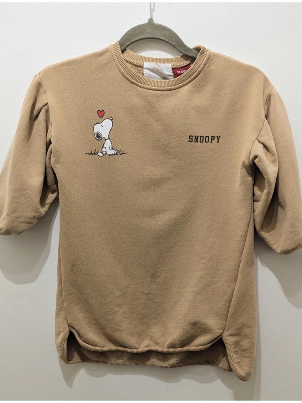 Peanuts Snoopy Tan Kids Sweatshirt Dress with Heart Graphic